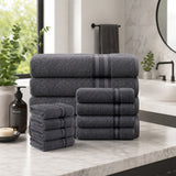 Plazatex 100% Premium Cotton Textured Border Ultra Soft Absorbent 12 Piece Bathroom Towel Set