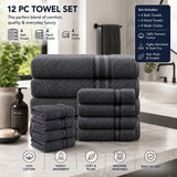Plazatex 100% Premium Cotton Textured Border Ultra Soft Absorbent 12 Piece Bathroom Towel Set