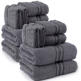Plazatex 100% Premium Cotton Textured Border Ultra Soft Absorbent 12 Piece Bathroom Towel Set