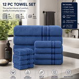 Plazatex 100% Premium Cotton Textured Border Ultra Soft Absorbent 12 Piece Bathroom Towel Set