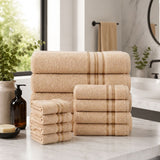 Plazatex 100% Premium Cotton Textured Border Ultra Soft Absorbent 12 Piece Bathroom Towel Set