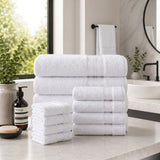 Plazatex 100% Premium Cotton Textured Border Ultra Soft Absorbent 12 Piece Bathroom Towel Set