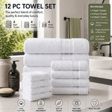 Plazatex 100% Premium Cotton Textured Border Ultra Soft Absorbent 12 Piece Bathroom Towel Set