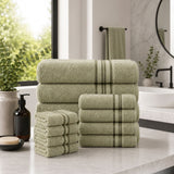 Plazatex 100% Premium Cotton Textured Border Ultra Soft Absorbent 12 Piece Bathroom Towel Set