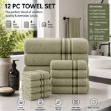 Plazatex 100% Premium Cotton Textured Border Ultra Soft Absorbent 12 Piece Bathroom Towel Set