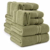 Plazatex 100% Premium Cotton Textured Border Ultra Soft Absorbent 12 Piece Bathroom Towel Set