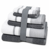 Plazatex Two Tone  Zero Twist 100% Cotton Soft & Absorbent 6 Piece Bathroom Towel Set