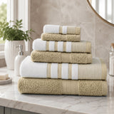 Plazatex Two Tone  Zero Twist 100% Cotton Soft & Absorbent 6 Piece Bathroom Towel Set