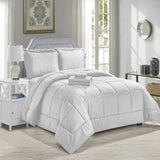 Plazatex 8 Piece Embossed Dobby Stripe Comforter Bed in a Bag Set with Sheets & Pillowcases King White