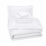 Plazatex 8 Piece Embossed Dobby Stripe Comforter Bed in a Bag Set with Sheets & Pillowcases King White