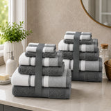 Plazatex Two Tone  Zero Twist 100% Cotton Soft & Absorbent 12 Piece Bathroom Towel Set