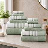 Plazatex Two Tone  Zero Twist 100% Cotton Soft & Absorbent 12 Piece Bathroom Towel Set