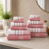 Plazatex Two Tone  Zero Twist 100% Cotton Soft & Absorbent 12 Piece Bathroom Towel Set