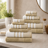 Plazatex Two Tone  Zero Twist 100% Cotton Soft & Absorbent 12 Piece Bathroom Towel Set