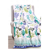 Plazatex Nautical Ocean Coral Plush All Season Decorative Throw Blanket 50" x 60" White & Blue