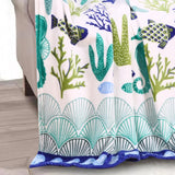 Plazatex Nautical Ocean Coral Plush All Season Decorative Throw Blanket 50" x 60" White & Blue