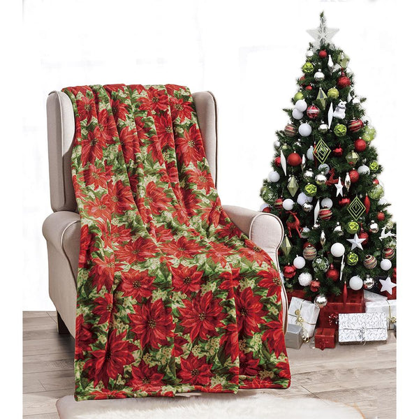 Plazatex Christmas plush Decorative Poinsettia Machine Washable Throw 50" x 60