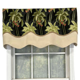 RLF Home Shadow Gimp Trim Detail Printed Palm Glory High Quality Valance 3" Rod Pocket 50" x 16" Ebony Black