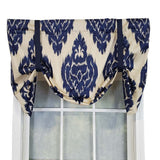 RLF Home Flame Large Damask Flame Design Tie-Up Window Treatment Valance 3" Rod Pocket 50" x 23" Navy Blue/Ivory
