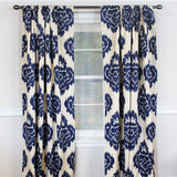 RLF Home Flame Large Damask Flame Design Pair Of Lined Panels 3" Rod Pocket (Pair) Navy Blue/Ivory