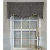 RLF Home 3" Rod Pocket High Quality Fabric Jasper Cornice Valance with Tassel Trim for Windows 50" x 17" Charcoal