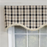 RLF Home 3" Rod Pocket High Quality Fabric Bison Check Cornice Valance with Brush Trim for Windows 50" x 17" Black