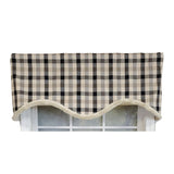 RLF Home 3" Rod Pocket High Quality Fabric Bison Check Cornice Valance with Brush Trim for Windows 50" x 17" Black