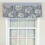 RLF Home 100% Cotton Peony Ball Pleated  Unlined Windows Rod Pocket Valance 50" x 17"  Blue