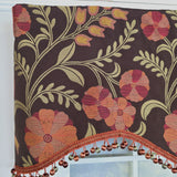 RLF Home Lady Diane Cornice Valance Brown with Multicolor Tassel Trim 100% Cotton Fits Up to 48"W 50" x 17"  Brown