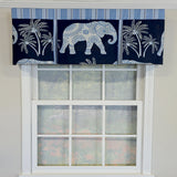 RLF Home 100% Cotton White Elephant Pleated  Unlined Windows Rod Pocket Valance 50" x 17"  Blue