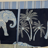 RLF Home 100% Cotton White Elephant Pleated  Unlined Windows Rod Pocket Valance 50" x 17"  Blue
