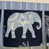 RLF Home 100% Cotton White Elephant Pleated  Unlined Windows Rod Pocket Valance 50" x 17"  Blue