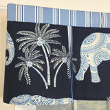 RLF Home 100% Cotton White Elephant Pleated  Unlined Windows Rod Pocket Valance 50" x 17"  Blue