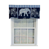 RLF Home 100% Cotton White Elephant Pleated  Unlined Windows Rod Pocket Valance 50" x 17"  Blue