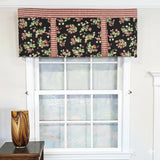RLF Home Strawberry Pleated 100% Cotton Rod Pocket  Window Valance 50" x 17" Black