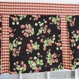 RLF Home Strawberry Pleated 100% Cotton Rod Pocket  Window Valance 50" x 17" Black
