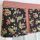 RLF Home Strawberry Pleated 100% Cotton Rod Pocket  Window Valance 50" x 17" Black