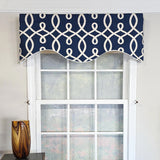 RLF Home Oblique Cornice 100% Cotton Rod Pocket Lined  Window Valance 50" x 17" Navy
