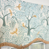 RLF Home Tree Bird Ruffled Provance Window Valance 100% Cotton Lined Rod Pocket 50" x 17"