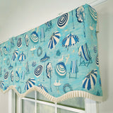 RLF Home 100% Cotton Umbrellas Provance With Ivory Lining Rod Pocket Window Valance 50" x 17" Blue