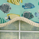 RLF Home 100% Cotton Fishbowl Provance With Ivory Lining Rod Pocket Window Valance 50" x 17" Aqua