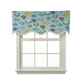 RLF Home 100% Cotton Fishbowl Provance With Ivory Lining Rod Pocket Window Valance 50" x 17" Aqua