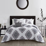 Chic Home Pacey Cotton Jacquard Comforter Set Medallion Embroidered Bedding - Decorative Pillows Shams Included - 5 Piece - Grey