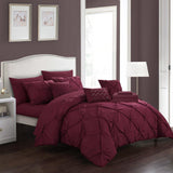 Chic Home Mycroft Pinch Pleated Ruffled Bed In A Bag Soft Microfiber Sheets 10 Pieces Comforter Decorative Pillows & Shams Burgundy