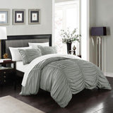 Chic Home Kaiah 7 Piece Comforter Set Contemporary Striped Ruched Ruffled Design Sheet Set Pillowcases Pillow Shams Included Grey