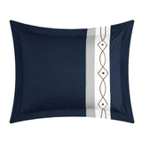 Chic Home Dirch Block Geometric Embroidered BIB Sheet Set 20 Pieces Comforter Pillowcases Window Treatments Decorative Pillows & Shams Navy