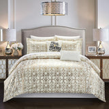Chic Home Shefield Comforter Set Geometric Gold Tone Metallic Lattice Pattern Print Bedding - Decorative Pillows Shams Included - Beige
