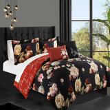 Chic Home Enid Reversible Comforter Set Floral Print Cursive Script Design Bedding - Decorative Pillows Shams Included - Black