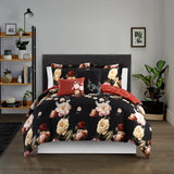 Chic Home Enid Reversible Comforter Set Floral Print Cursive Script Design Bedding - Decorative Pillows Shams Included - Black