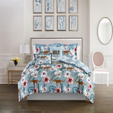 Chic Home Myrina Reversible Comforter Set Tropical Floral Leopard Print Bedding - Decorative Pillows Shams Included - Blue